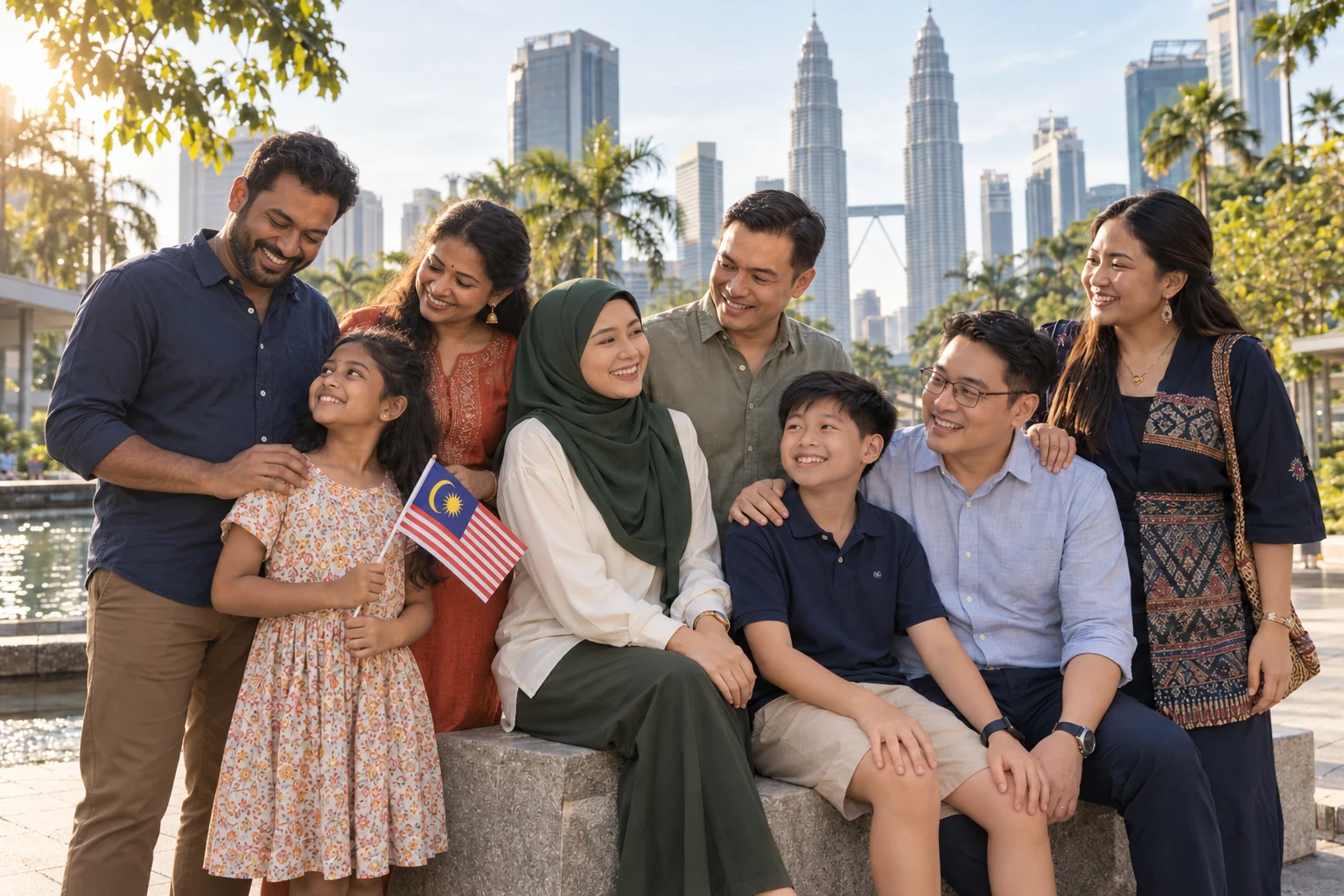 AI-generated Malaysian families and neighbours together in Kuala Lumpur